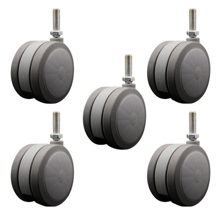 Service Caster 4'' Gray Heavy Duty Floor Safe Twin Wheel Caster 1/2'' Threaded Stem, 5PK SCC-TS02S100-TPR-GRY-121315-5